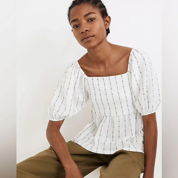 MADEWELL Puff Sleeve Empire Top in Bright Ivory - Picture 1 of 10